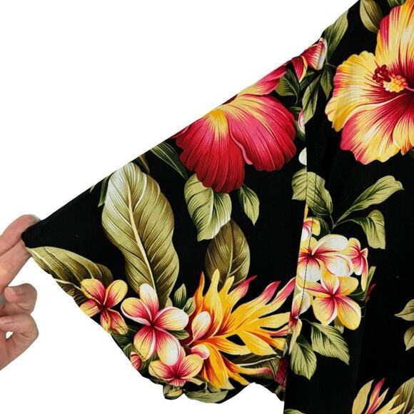 Go Barefoot Hawaiian Shirt Made In USA Black Floral Print Single Stitch Size 3XL - Picture 2 of 15
